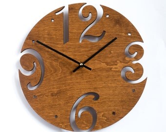 Large Wall Clock, Unique clock, Modern Clock, Wooden Wall Clock, Gift clock, Brown Wall Clock, Walnut wood clock