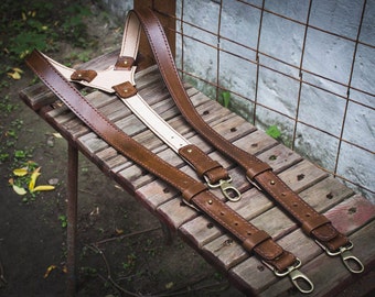 Leather suspenders - Mens suspenders Brown suspenders Brown leather suspenders Adjustable suspenders Wedding suspenders Leather braces