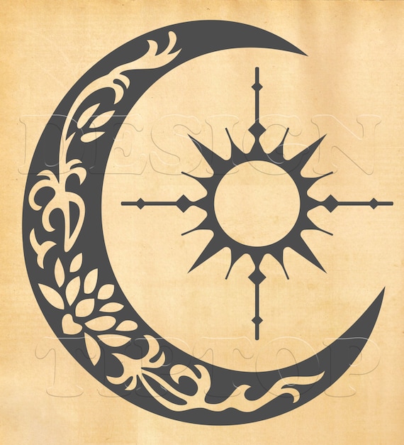 Sun compass crescent moon svg dxf png eps cdr