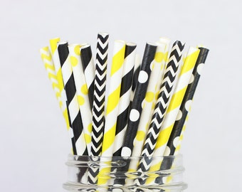 Bumble Bee Paper Straws, Bumblebee Baby Shower Decor, Black Yellow Party Supplies, What Will It Bee, Gender Reveal Party Decorations