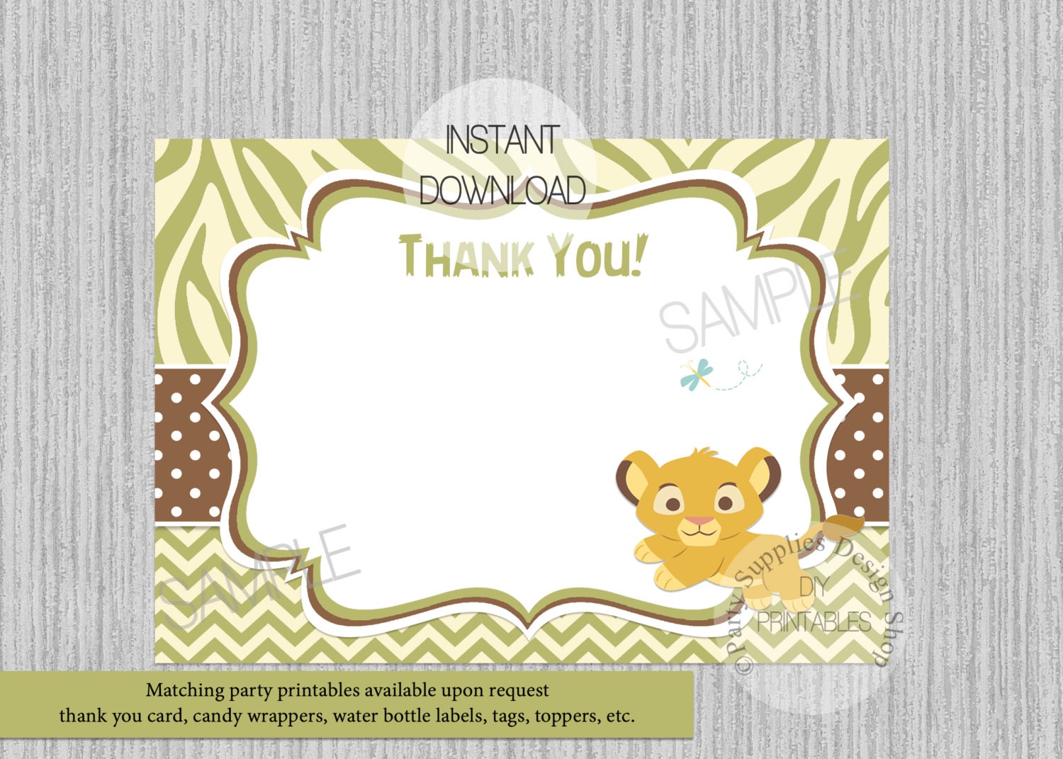 Baby Simba Lion King Baby Shower Thank You Card INSTANT