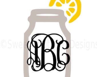 Monogram mason jar with lemon SVG instant download design for cricut or silhouette