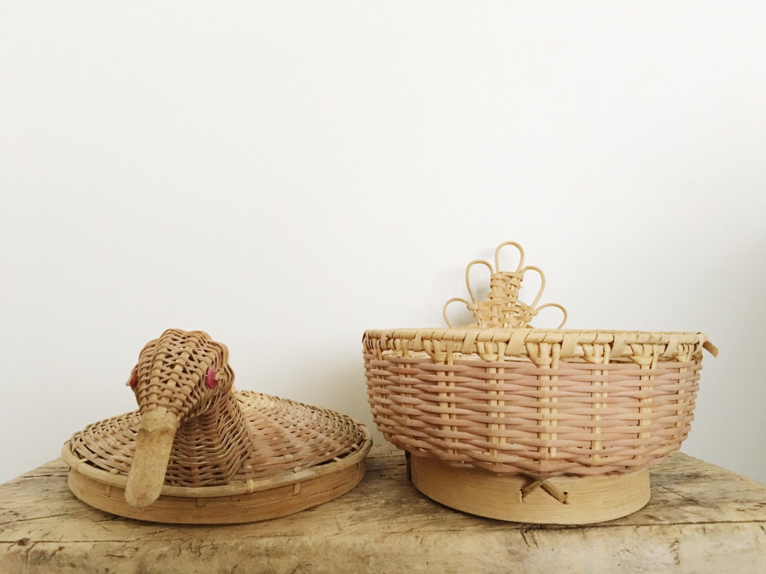 Vintage Woven Wicker Chicken // Hen Basket with by