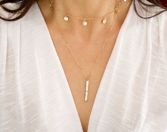 Tiny Coin Drop Chokers//Gold Chokers//Disc Drop Chokers//Multi tags Disc Necklace//Coin Layering//Sterling Silver// Everyday//Dainty