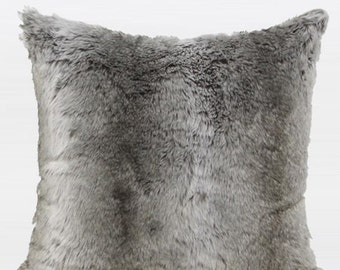 Luxury Gradient Gray Faux Fur Pillow Cover 22"X22"