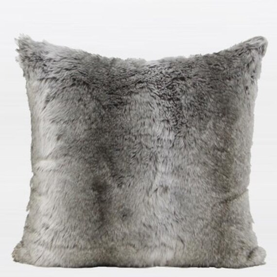 Luxury Gradient Gray Faux Fur Pillow Cover 22X22
