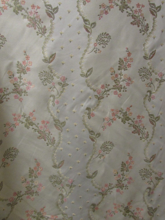 Cream peach and green drapery or upholstery fabric