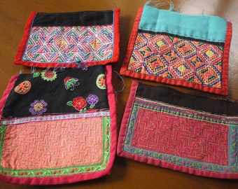 Hmong stitched textile - recycled textile patches - 4 pieces