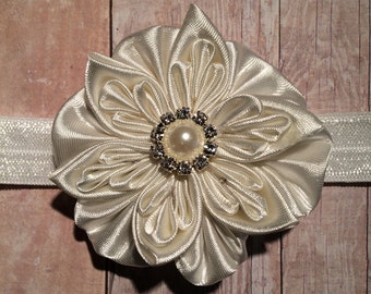 Satin Flower Headband, Baby Headband, white Flower Headband, Flower Headband, Satin Flower, Teen Headband