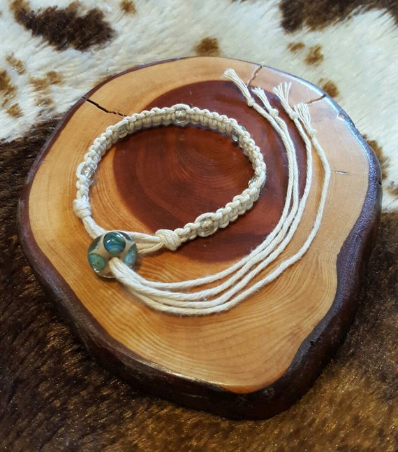 Natural hemp glass beaded bracelet by DMCsales on Etsy