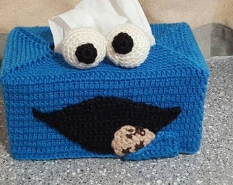 Handmade Cookie Monster Crochet Tissue Box Cover.