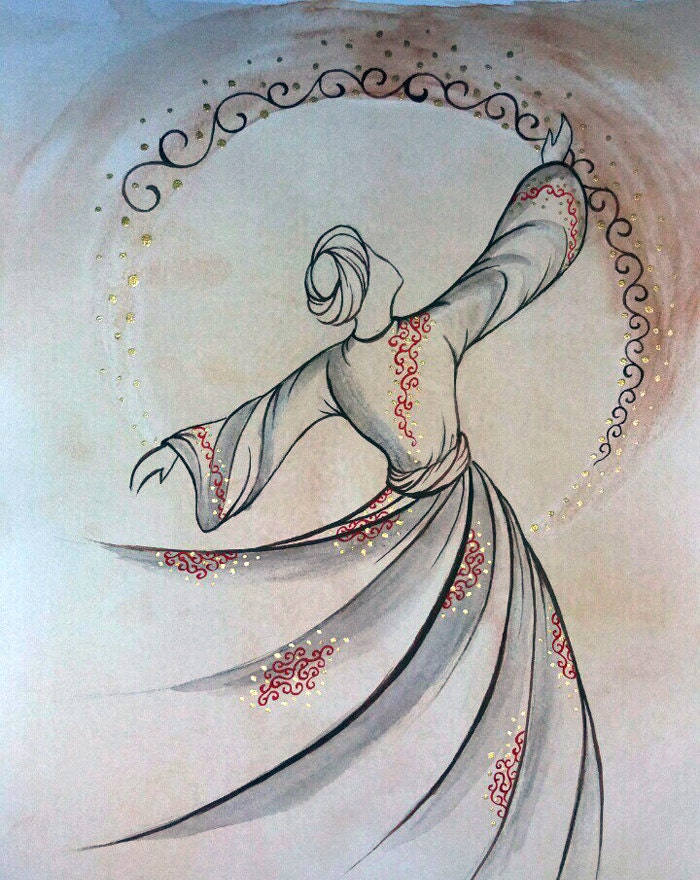 Original Painting Whirling Dervish Sufi Dance Rumi Miniature