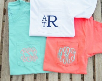 Monogram Pocket Tee, monogrammed pocket t shirt, monogram pocket tshirt, monogram pocket tee for women