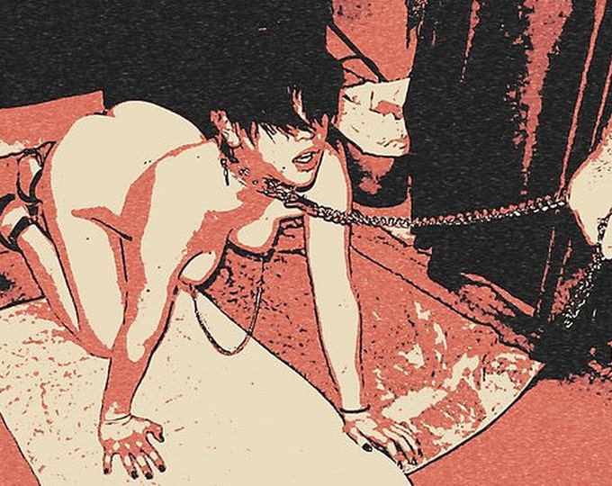 Erotic Art 200gsm poster - Bad, bad doggy! BDSM, bondage, fetish, sexy nude woman body artwork, hot conte style print High Re...
