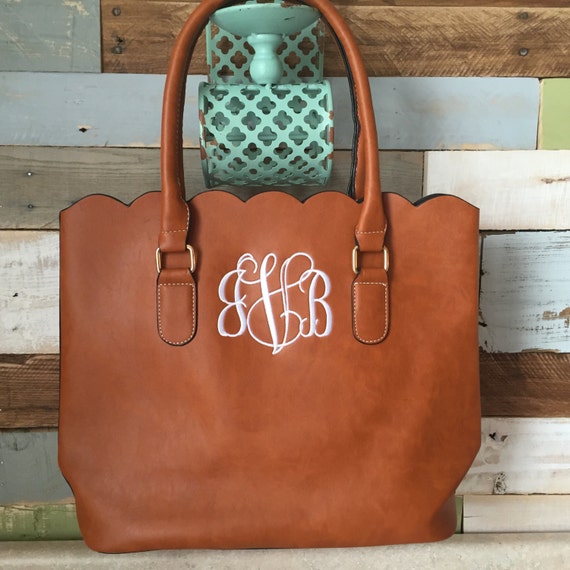 Tote Monogrammed Purse Purse Scalloped Purse Monogrammed