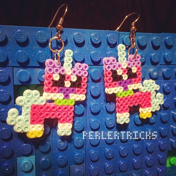 Cute unicorn kitty mini Perler Bead earrings hama beads