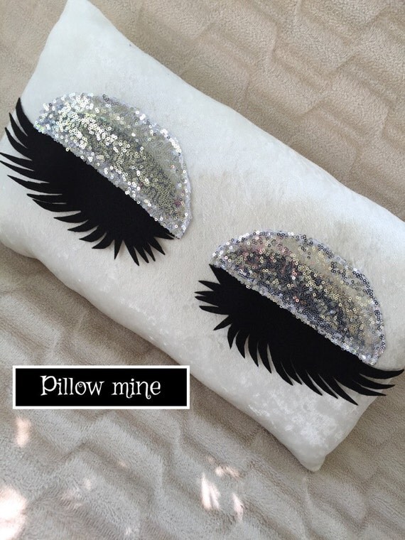White Velvet 3 D Eyelashes Pillow Sleeping beauty by PiLLoWMiNe