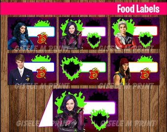 Descendants Food Labels, Printable Descendants food tent cards, Descendants party food cards instant download
