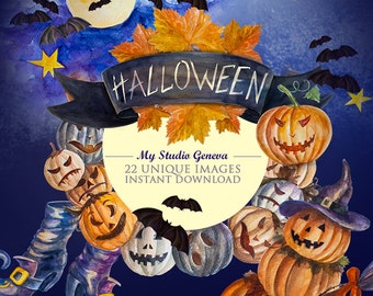 Halloween clipart Halloween watercolor clipart, Pumpkin clipart Digital Handpainted Clipart Party Halloween Scrapbook Digital Halloween, DIY