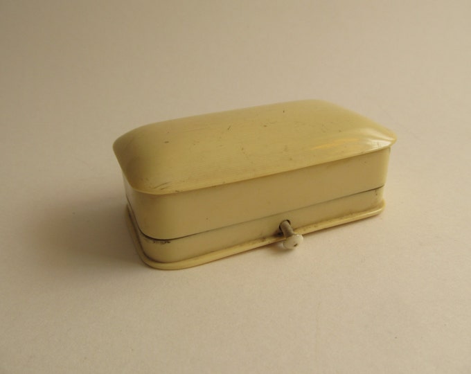Antique French ivory / faux ivory /celluloid jewelry box, brooch box, ring box, stickpin box bar brooch case