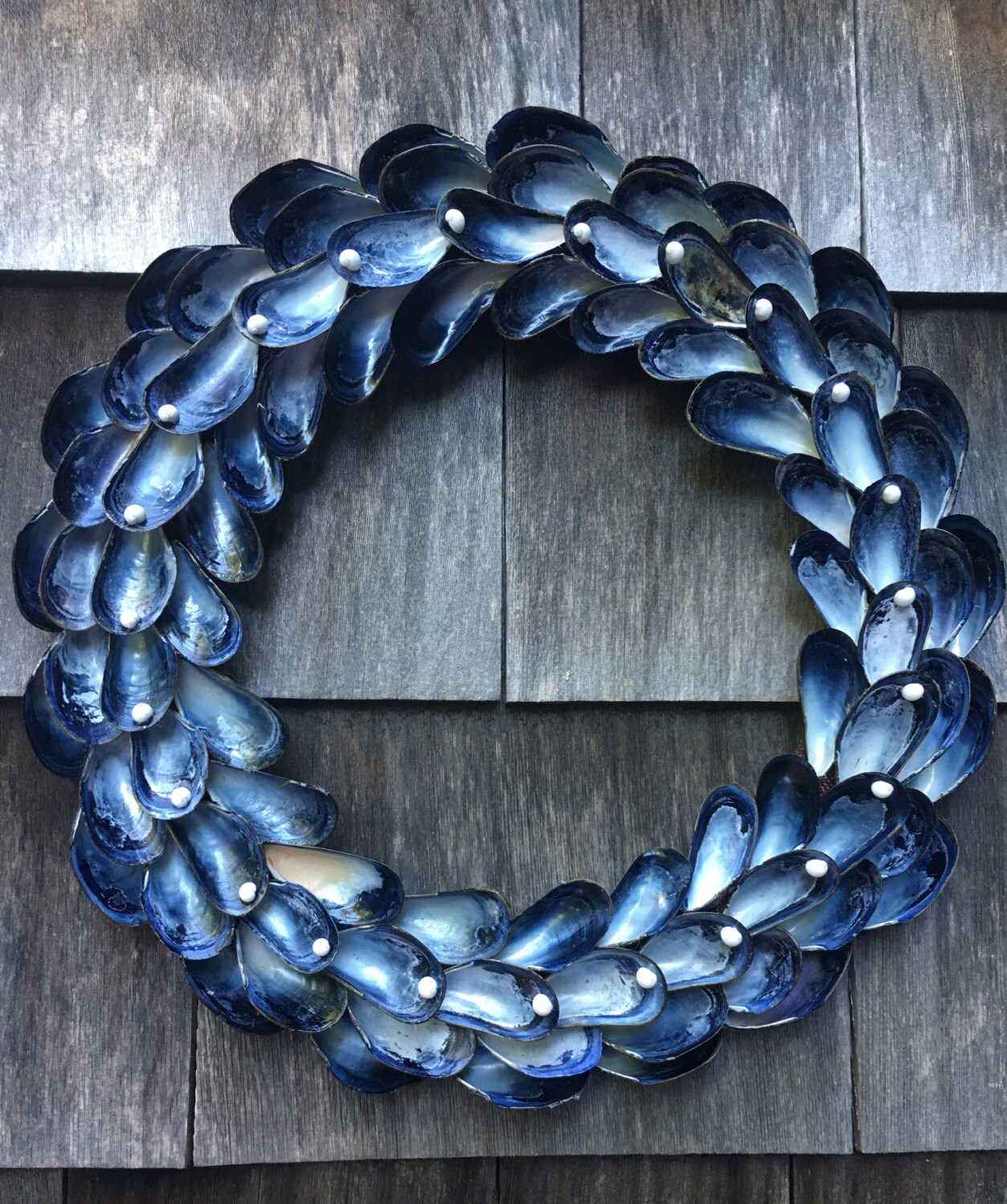 Blue Mussel Shell Wreath Coastal Decor Wreath by CoastalCornucopia