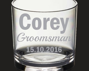 Etched Groomsman, Best man whiskey glass - permanently etched design