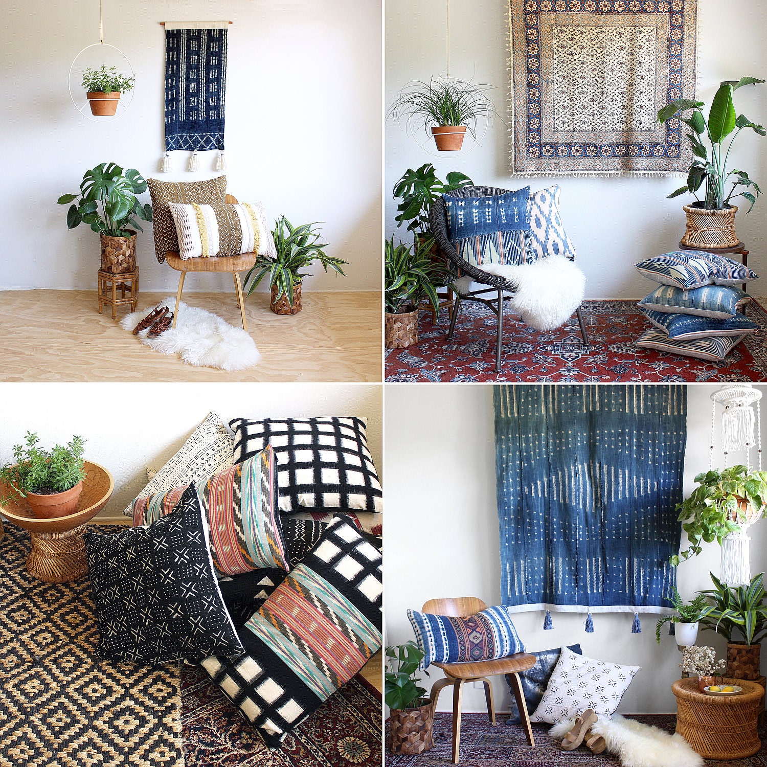 Mud cloth pillows and mud cloth wall hangings