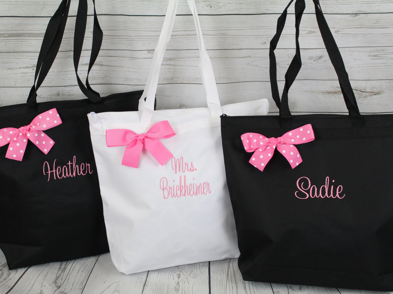 Bridesmaid Tote Set of 7 Personalized Monogrammed Zippered