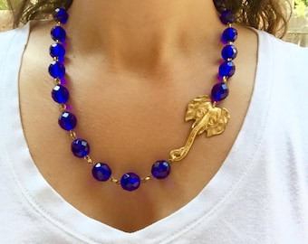 Blue Statement Necklace, Blue Necklace, Elephant Jewelry, Elephant Necklace, Animal Necklace, Animal Jewelry, Unique Animal Gifts, Elephants