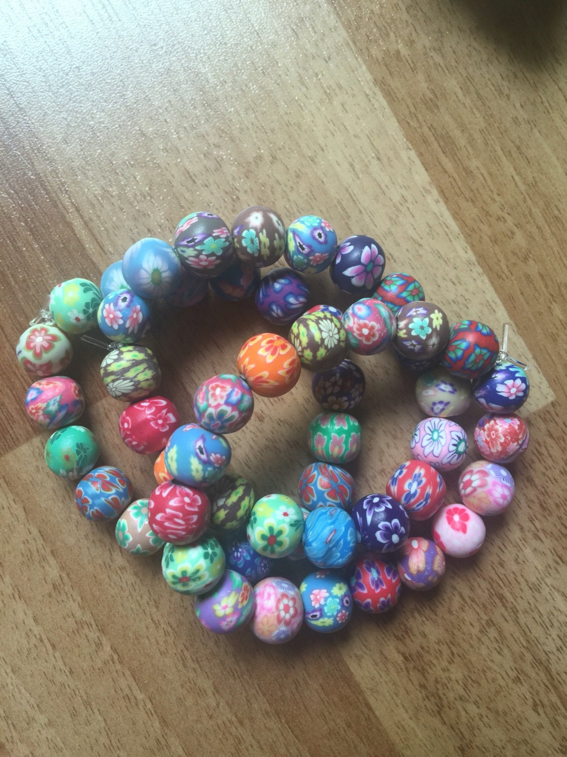 Bright Patterned Clay Bead Bracelet