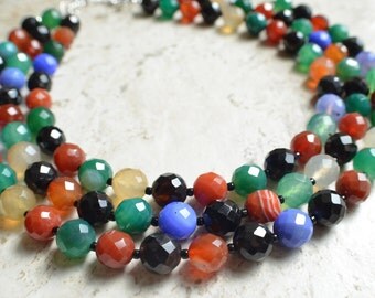 Betty - Multi Color Agate Statement Necklace