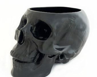 Large Ceramic Skull Holder or Container for Make-up Brushes, Skull Planter, Kitchen Counter Catch All, Bath Vanity Organizer, Pick Color