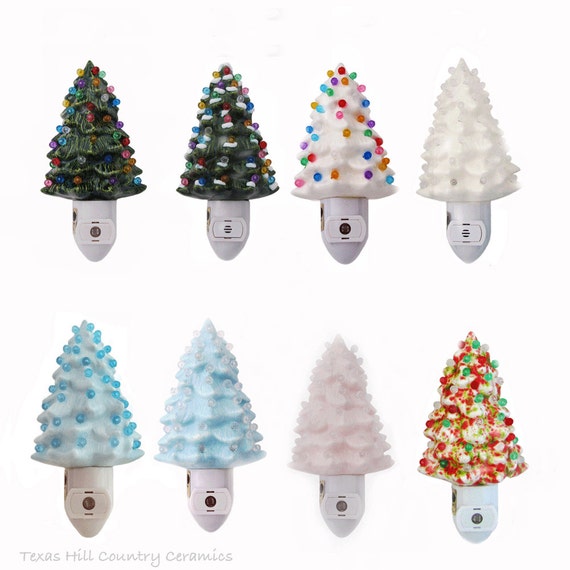 White Ceramic Christmas Tree Night Light Automatic Light