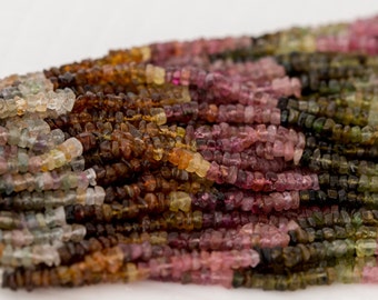 SALE - Watermelon Tourmaline Hand Cut Gemstone Beads - 3-3.5mm, Full 12 in Strand - Item 321