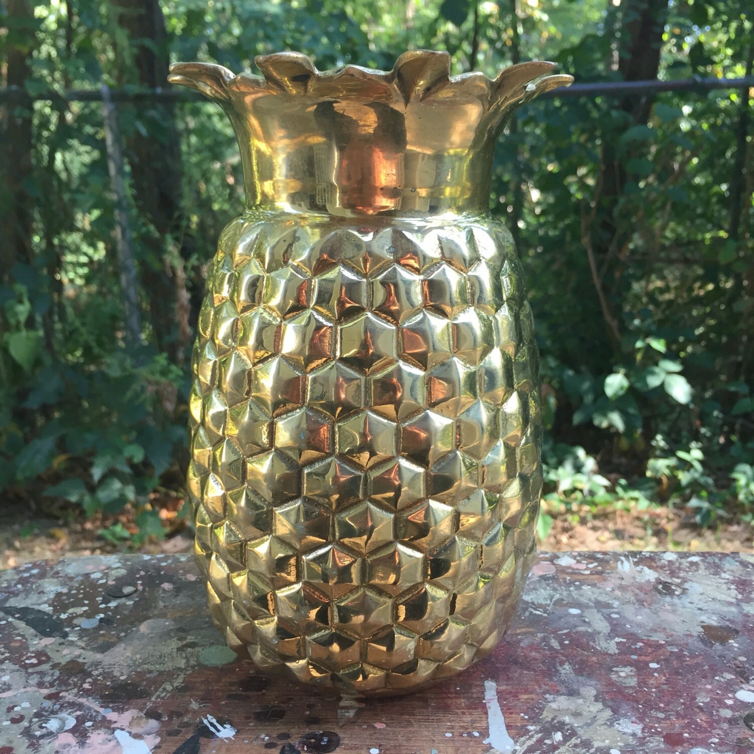 Vintage brass pineapple decor vase