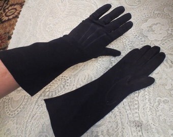 20% OFF Vintage 1940's Suede Gloves Black Navy Genuine Leather 6 1/2