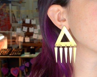 Brass Triangle and Spike Dangle Studs