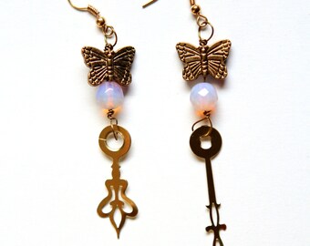 Boho Steampunk Clock Hand Earrings - Brass Butterflies
