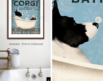 Corgi cardigan dog bath soap Company vintage style artwork by Stephen Fowler Giclee Signed Print UNFRAMED