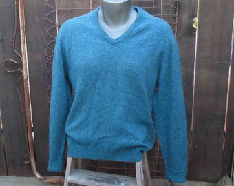 Vintage Mohair sweater 50s Turquoise sweater vintage V neck pullover classic 50s wool vintage pullover M/ L