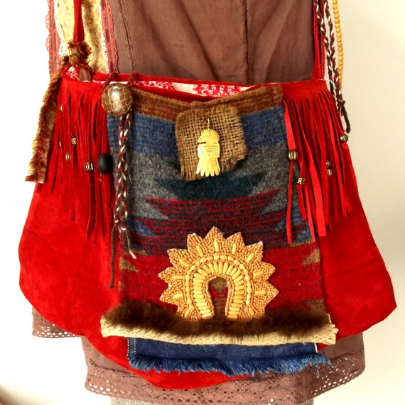 Handmade Purse Upcycled Suede Native American Inspired