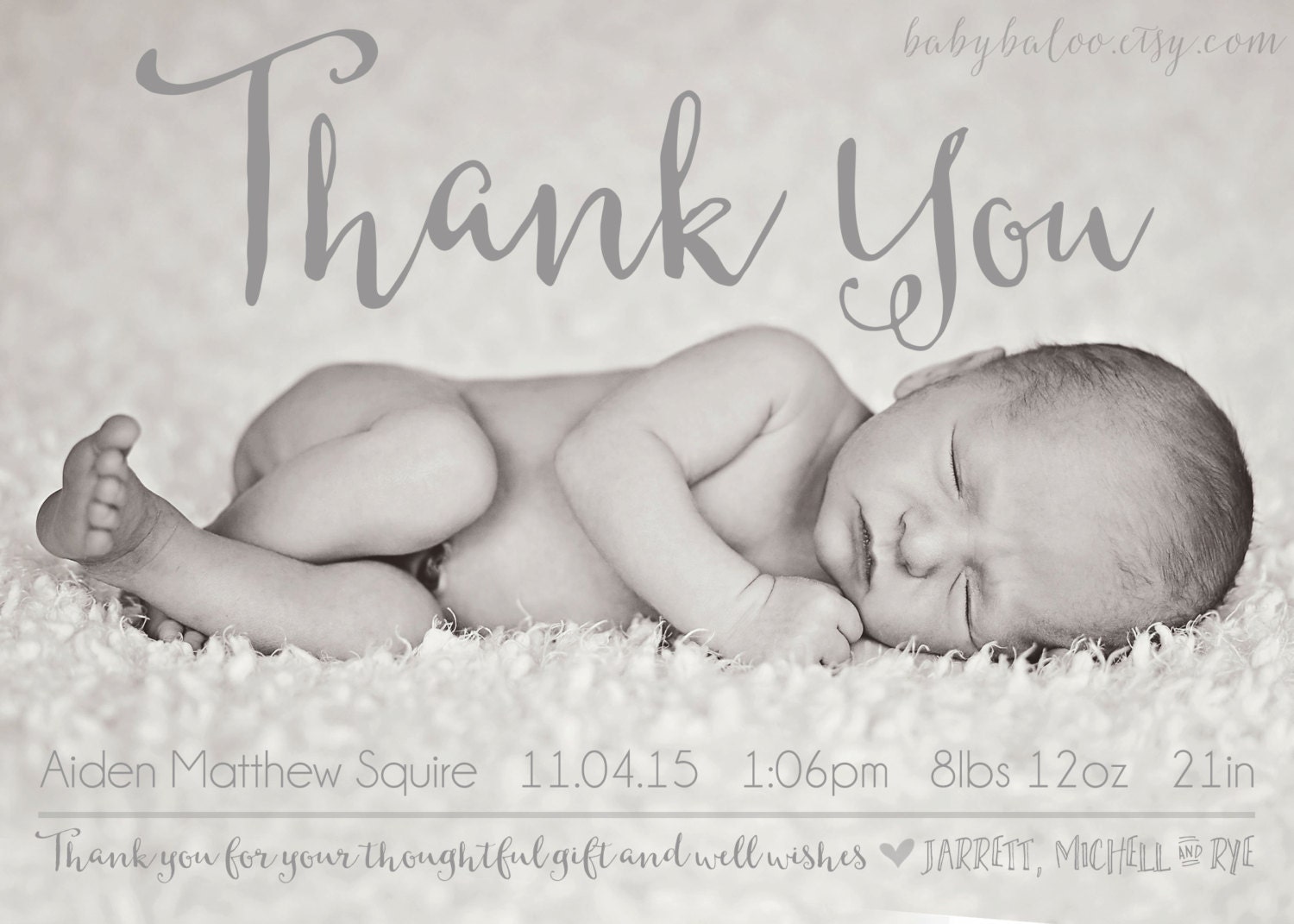 Thank you Birth Announcement Photo Card Baby Digital