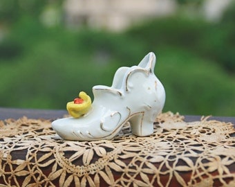 Vintage Victorian Shoe Figurine White Ceramic Collectible Shoe
