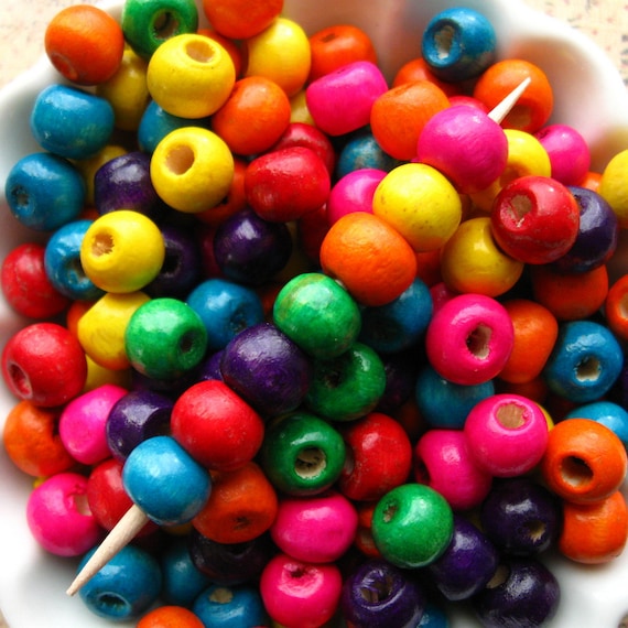 Multi Colored Wooden Beads 200 8mm Glossy by LillianOlive