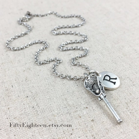 Lacrosse Stick Charm Necklace Initial Jewelry Personalized