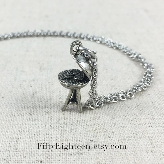 Items similar to Barbecue Grill Charm Necklace, Silver Barbecue Grill