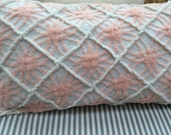 Vintage Chenille Down Pillow Cottage Chic Shabby Chic Beach Baby Nursery