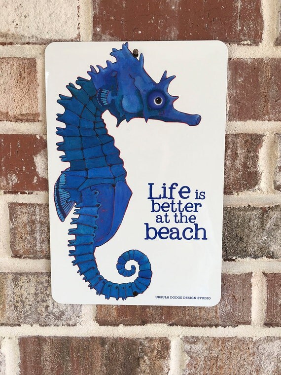 Seahorse metal sign indoor outdoor wall art beach by ursuladodge