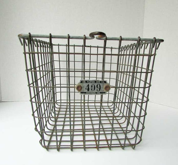 Vintage Locker Gym Steel Wire Basket Industrial Storage
