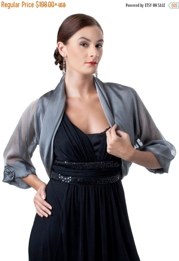 Promo Sale SilverGrey Silk Evening Bolero Jacket by ChicAura